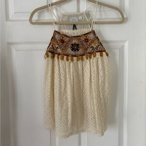 Cream Lace Top with Embroidered Detail